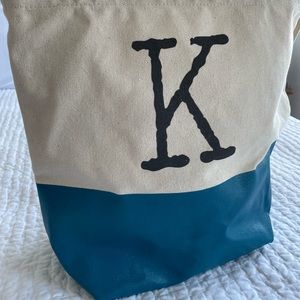 West Elm + Baggu Letter K Canvas Tote Bag - Natural & Teal